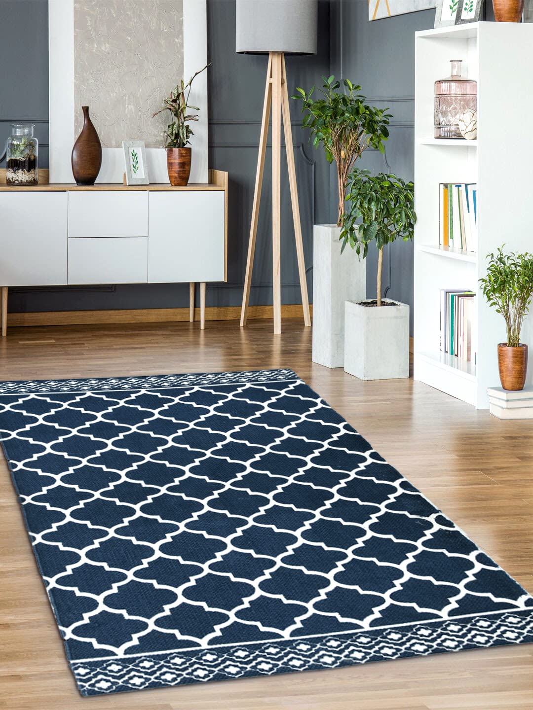 Chic Home Cotton Multipurpose Handloom Printed Extra Large Floor Rug (Blue)