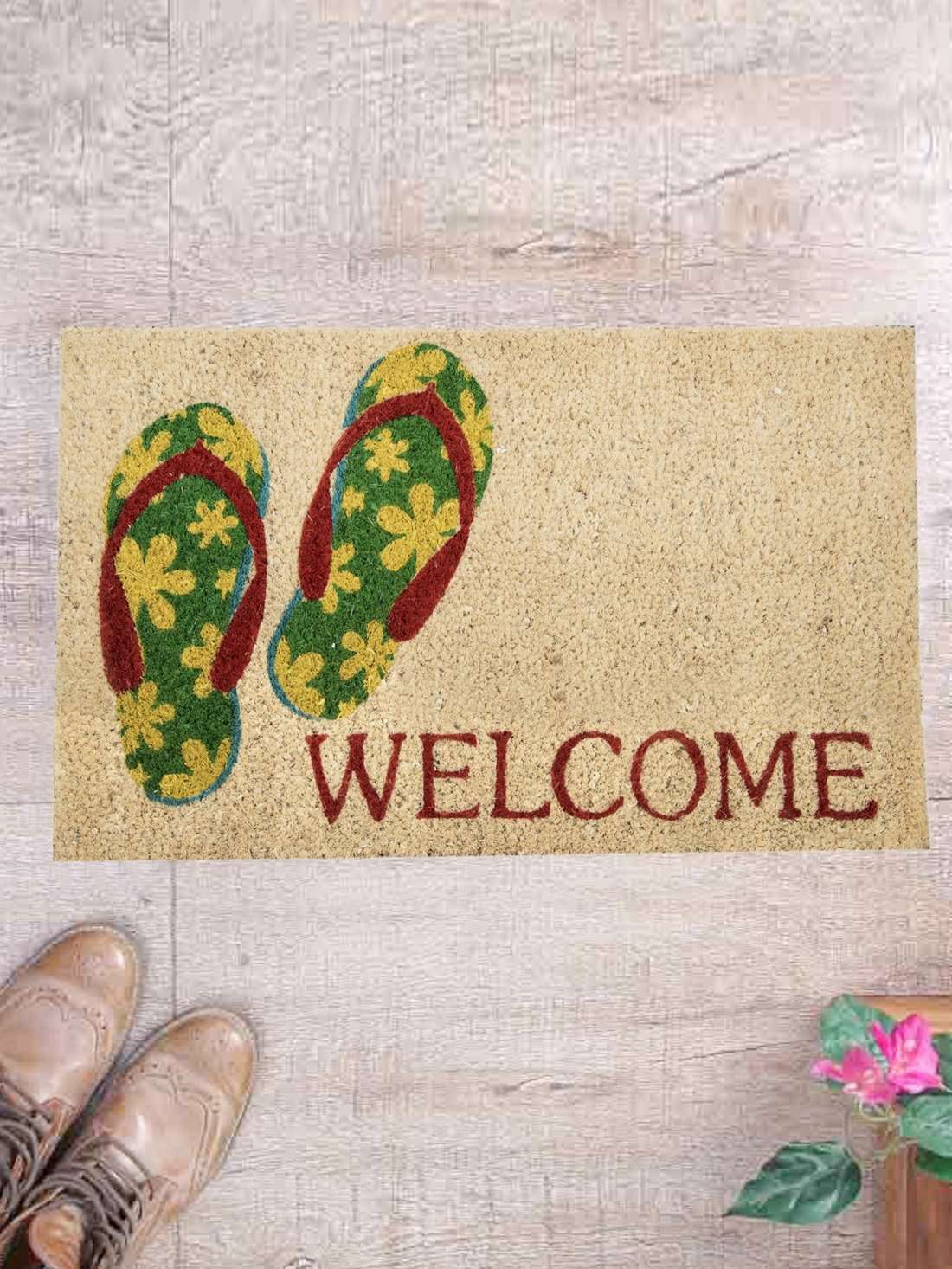 SWHF Premium Coir and Rubber Quirky Design Door and Floor Mat : Flip-Flop Welcome - SWHF