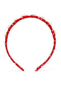 Stol'n Red Ribbon spiral with Pearls on Plastic hairband for Girls