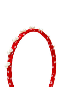 Stol'n Red Ribbon spiral with Pearls on Plastic hairband for Girls