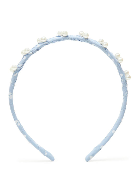 Stol'n Sky Blue Ribbon spiral with Pearls on Plastic hairband for Girls