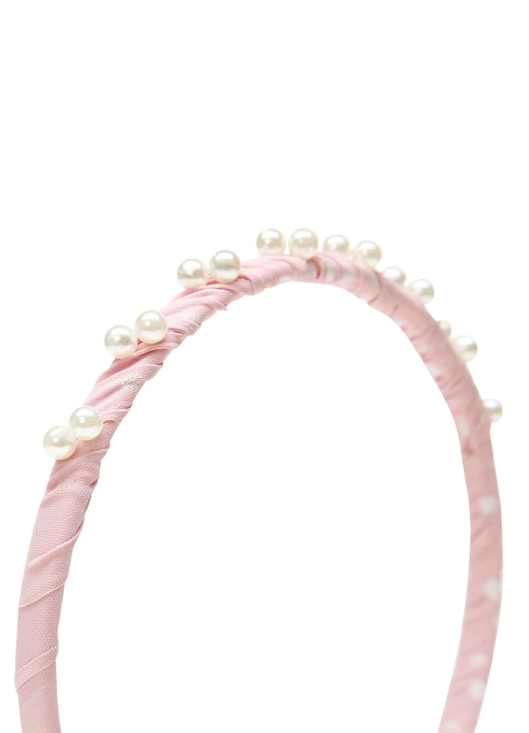 Stol'n Pink Ribbon spiral with Pearls on Plastic hairband for Girls