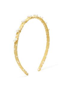 Stol'n Yellow Ribbon spiral with Pearls on Plastic hairband for Girls