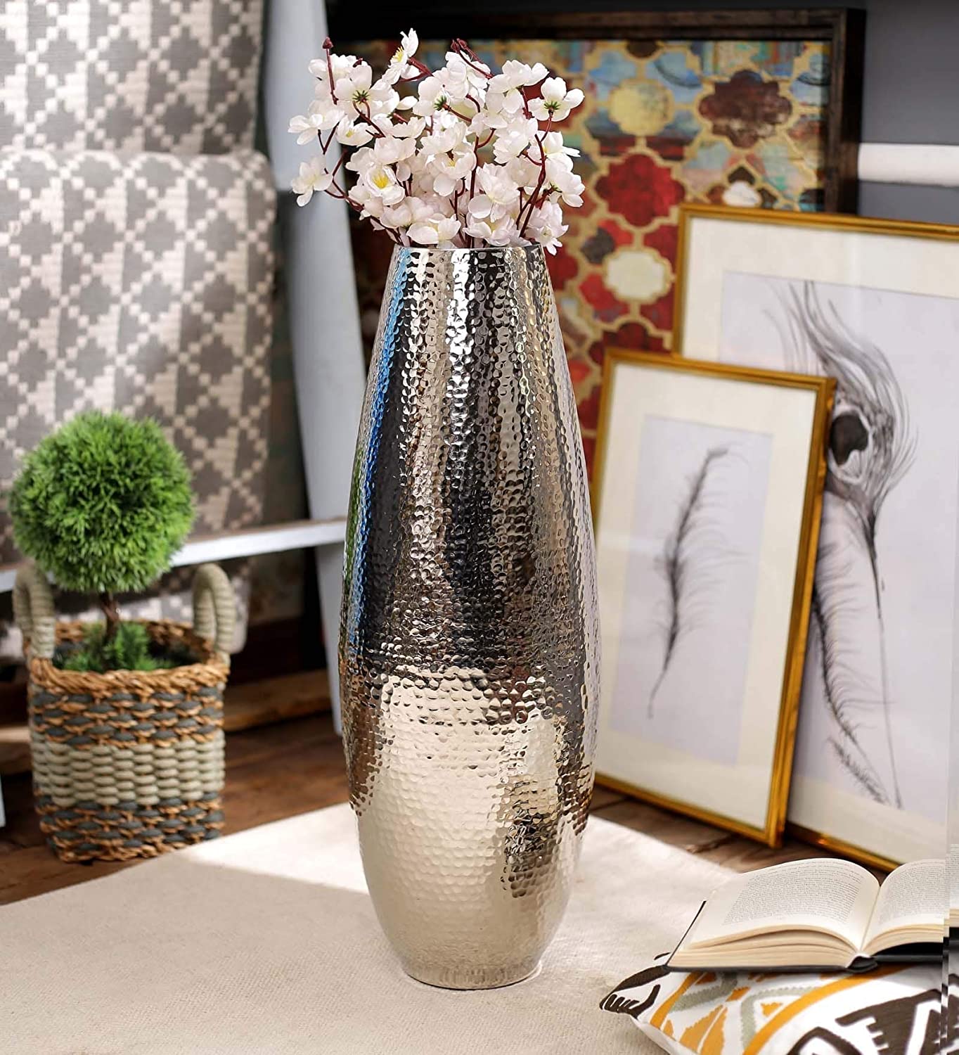 SWHF Large Silver Hammered Metal Vase