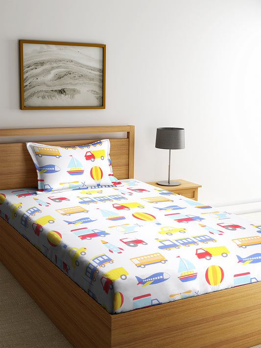 SWHF Chic Home Kids 180 TC Cotton Single Bedsheet with One Pillow Covers (Transport)