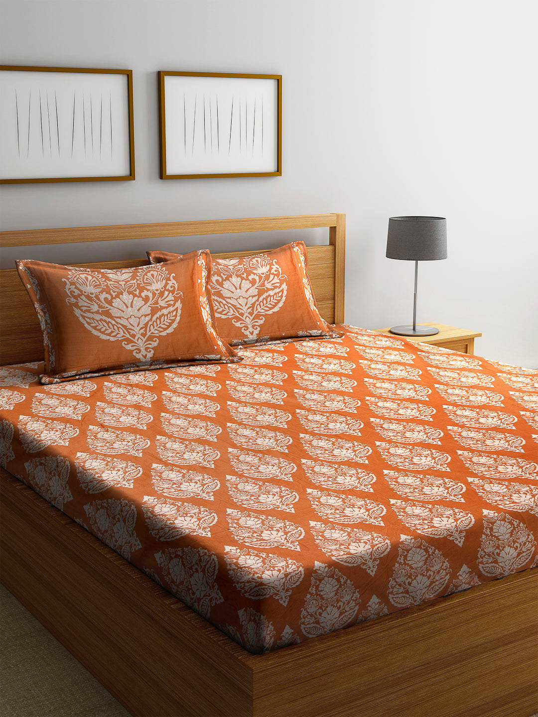 Chic Home 600 TC Cotton Double King Bedsheet with 2 Pillow Covers-Orange - SWHF
