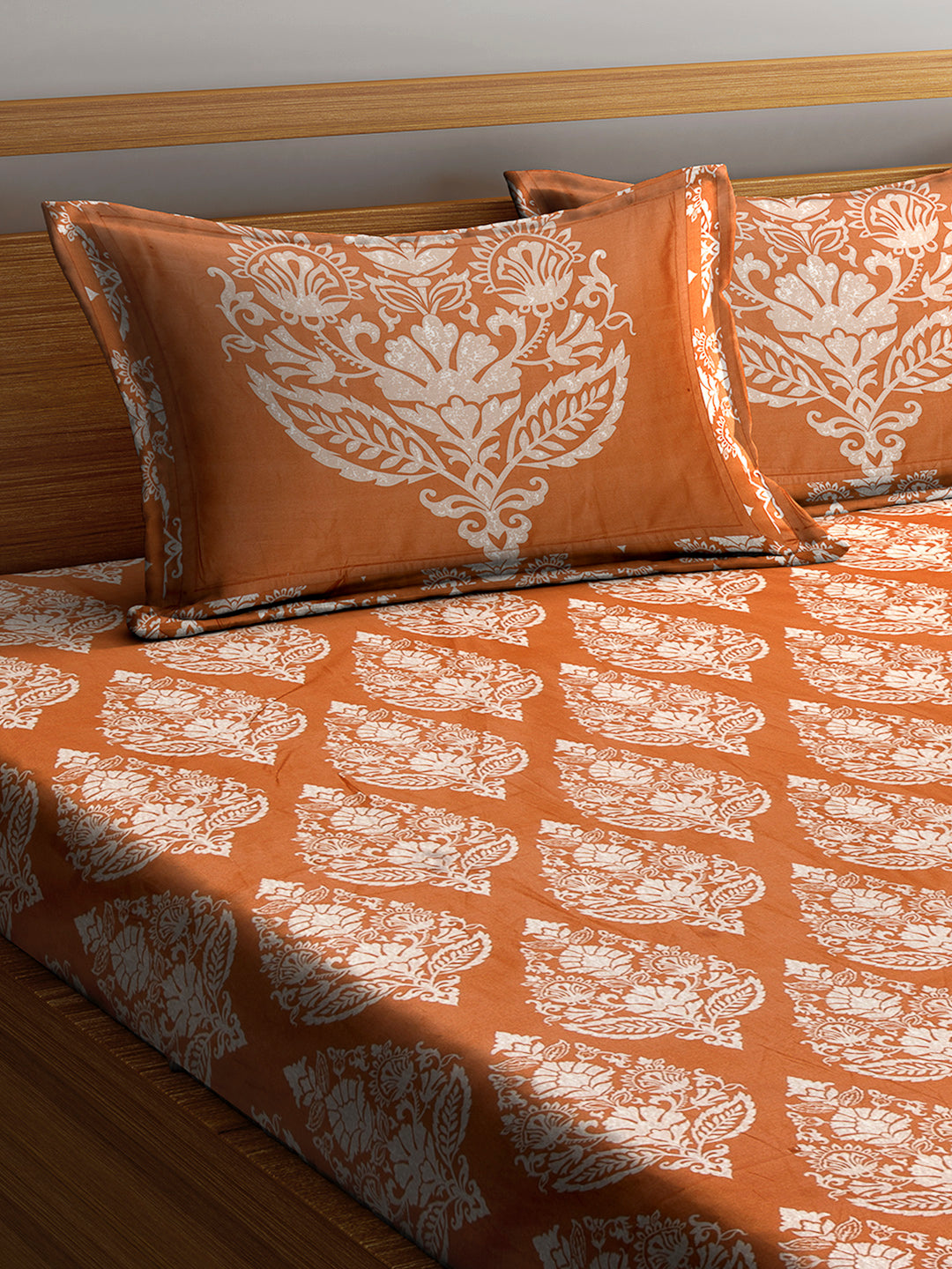 Chic Home 600 TC Cotton Double King Bedsheet with 2 Pillow Covers-Orange - SWHF