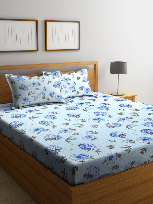 Chic Home 144 TC Cotton Double Bedsheet with 2 Pillow Covers-Blue - SWHF