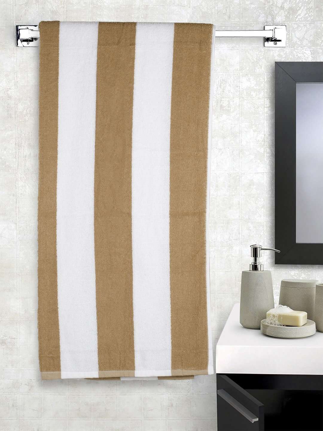 Turkish Bath Premium Cotton Stripe Bath and Pool Towel : Brown - SWHF