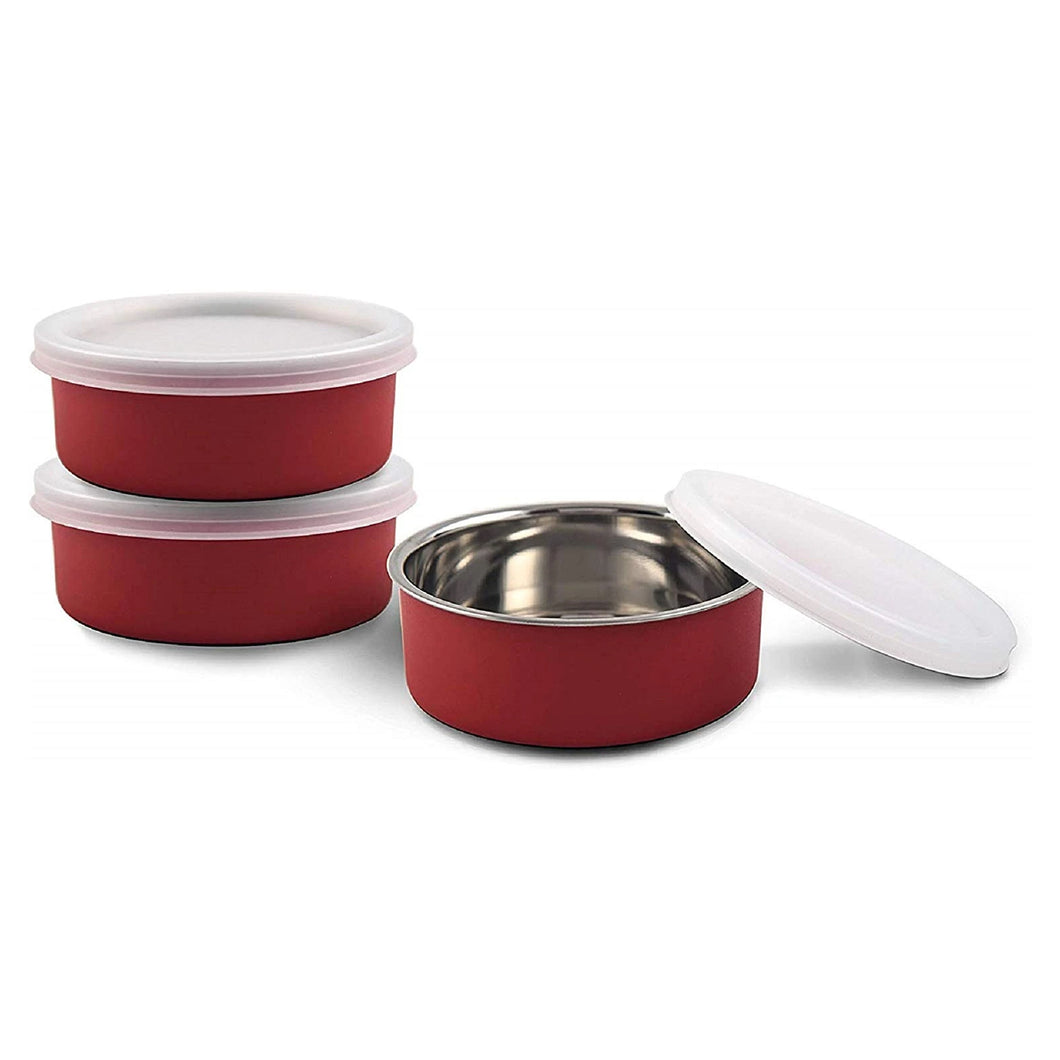 SWHF Microwave Safe Stainless Steel Tiffin/Lunch Box Set,Red (Pack of 3)