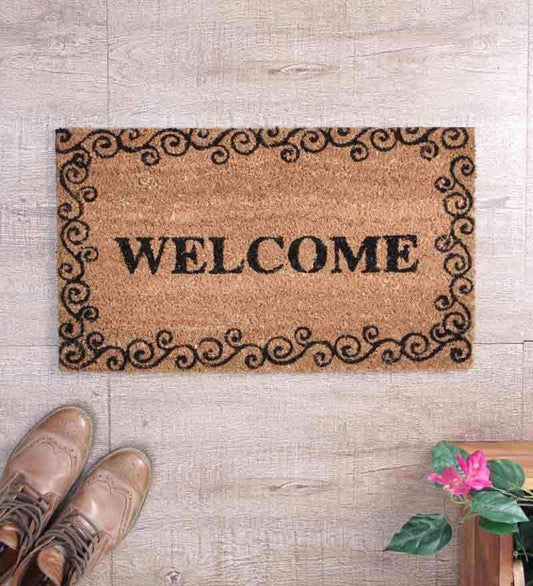 SWHF Coir Door Mat with Anti Skid Rubberized Backing: Brown Welcome - SWHF