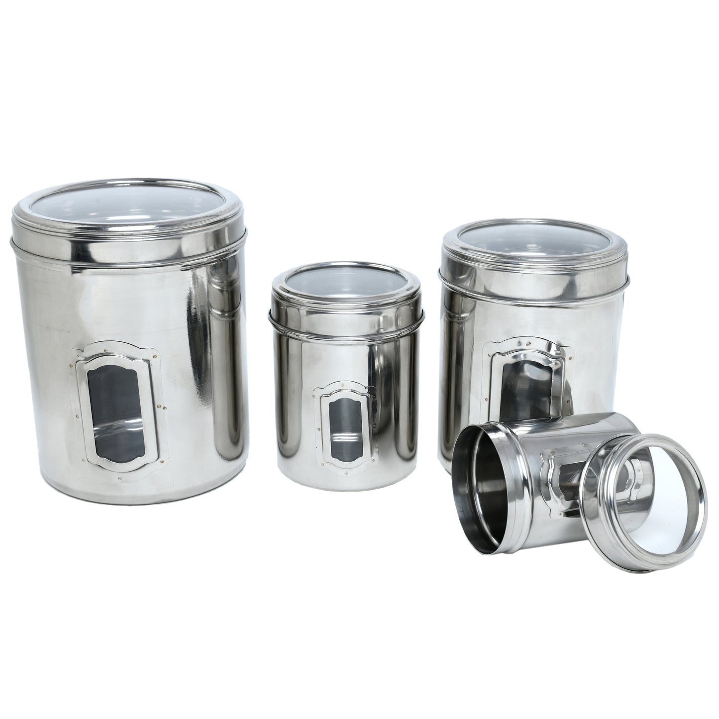 SWHF Stainless Steel Transparent See Through Kitchen Storage Container Set of 4