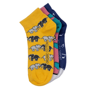 SWHF Organic Cotton Ankle Designer Socks ( Pack of 3, Multi ) - SWHF