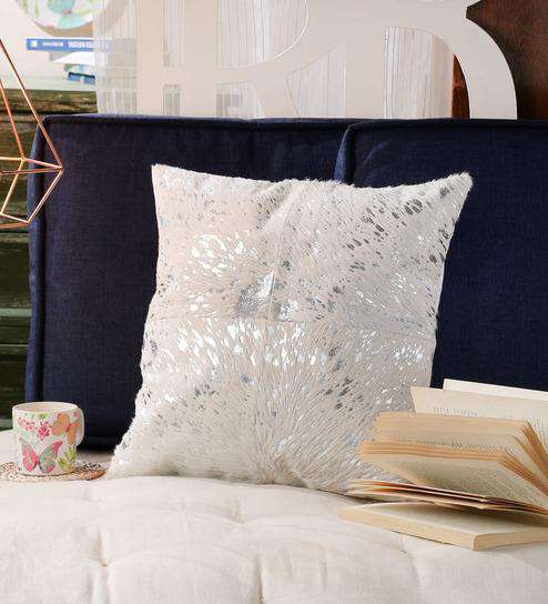 SWHF Leather Cushion Cover: White with Silver Foil - SWHF