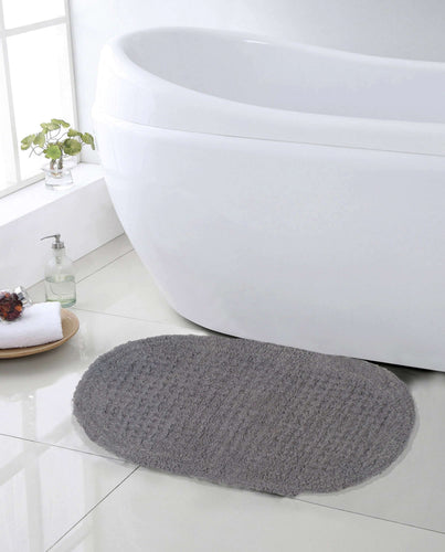 SWHF Premium Cotton Oval Anti Skid Bath Mat: Grey - SWHF