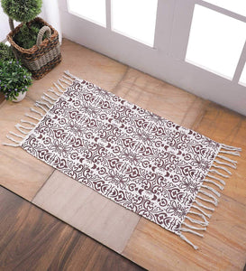 SWHF Cotton Solid Rug: 18 X 30 Inch (Brown::White)