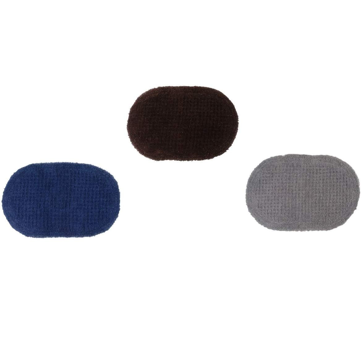 SWHF Anti Slip Oval Waffle Cotton 3 Piece Mat Set (Blue::Grey::Black)