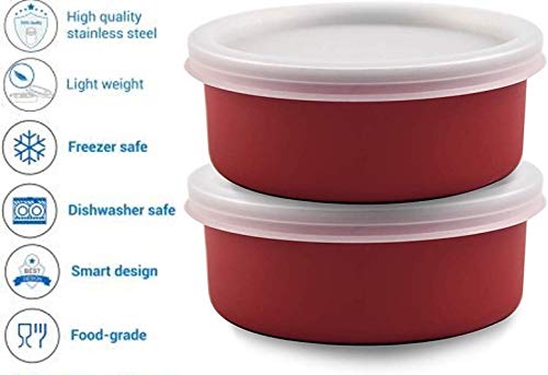 SWHF Microwave Safe Stainless Steel Tiffin/Lunch Box Set,Red (Pack of 2) - SWHF