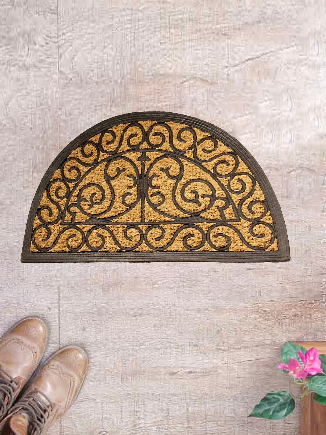 SWHF Premium Coir and Rubber Quirky Design Door and Floor Mat (70X40 Cm CM, Semi Circle) - SWHF