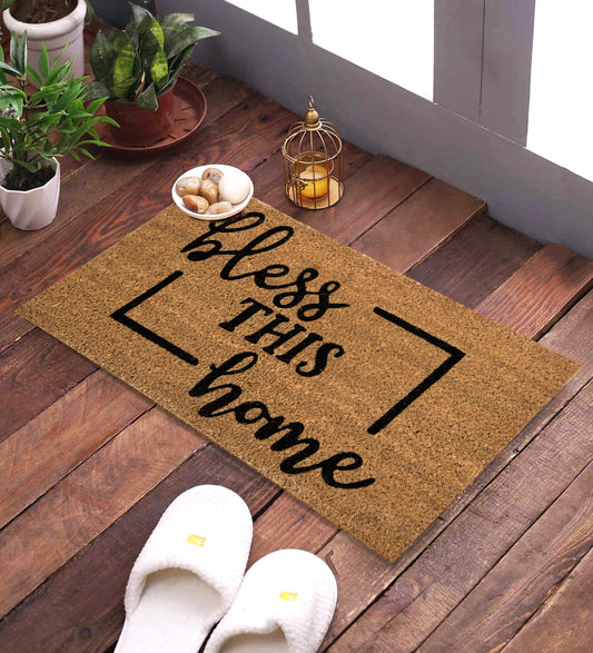 SWHF Coir Door Mat with Anti Skid Rubberized Backing:Brown (Bless This Home) - SWHF