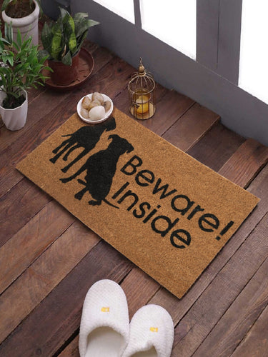 SWHF Coir Door Mat with Anti Skid Rubberized Backing: Multi (Beware ! Inside) - SWHF