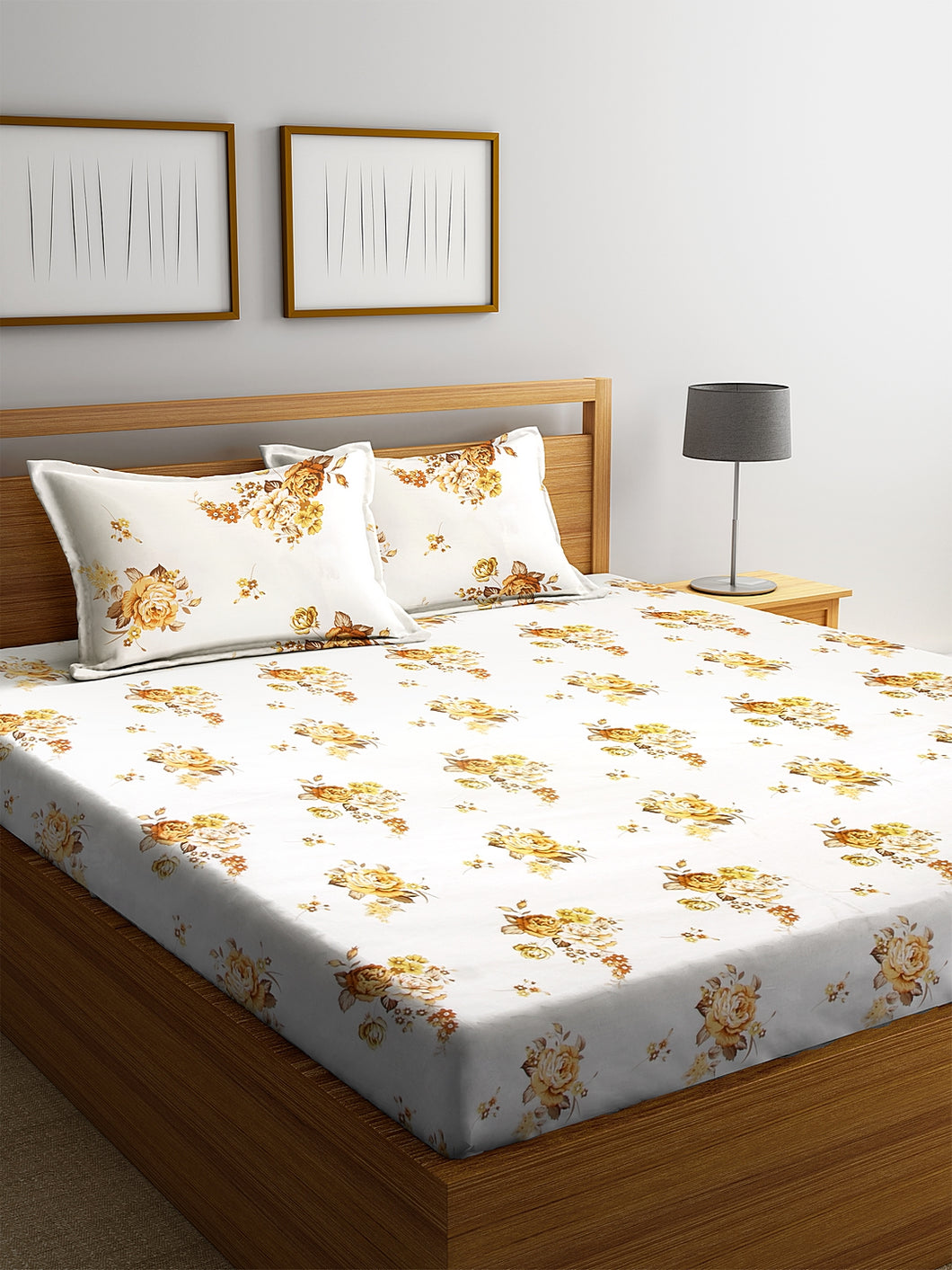 <h4>SWHF Chic Home Premium Cotton180 TC Printed Double Bedsheet with Two Pillow Cover (Yellow)</h4>