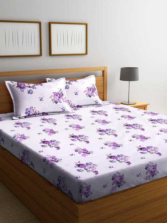 <h4>SWHF Chic Home Premium Cotton180 TC Printed Double Bedsheet with Two Pillow Cover (Purple)</h4>