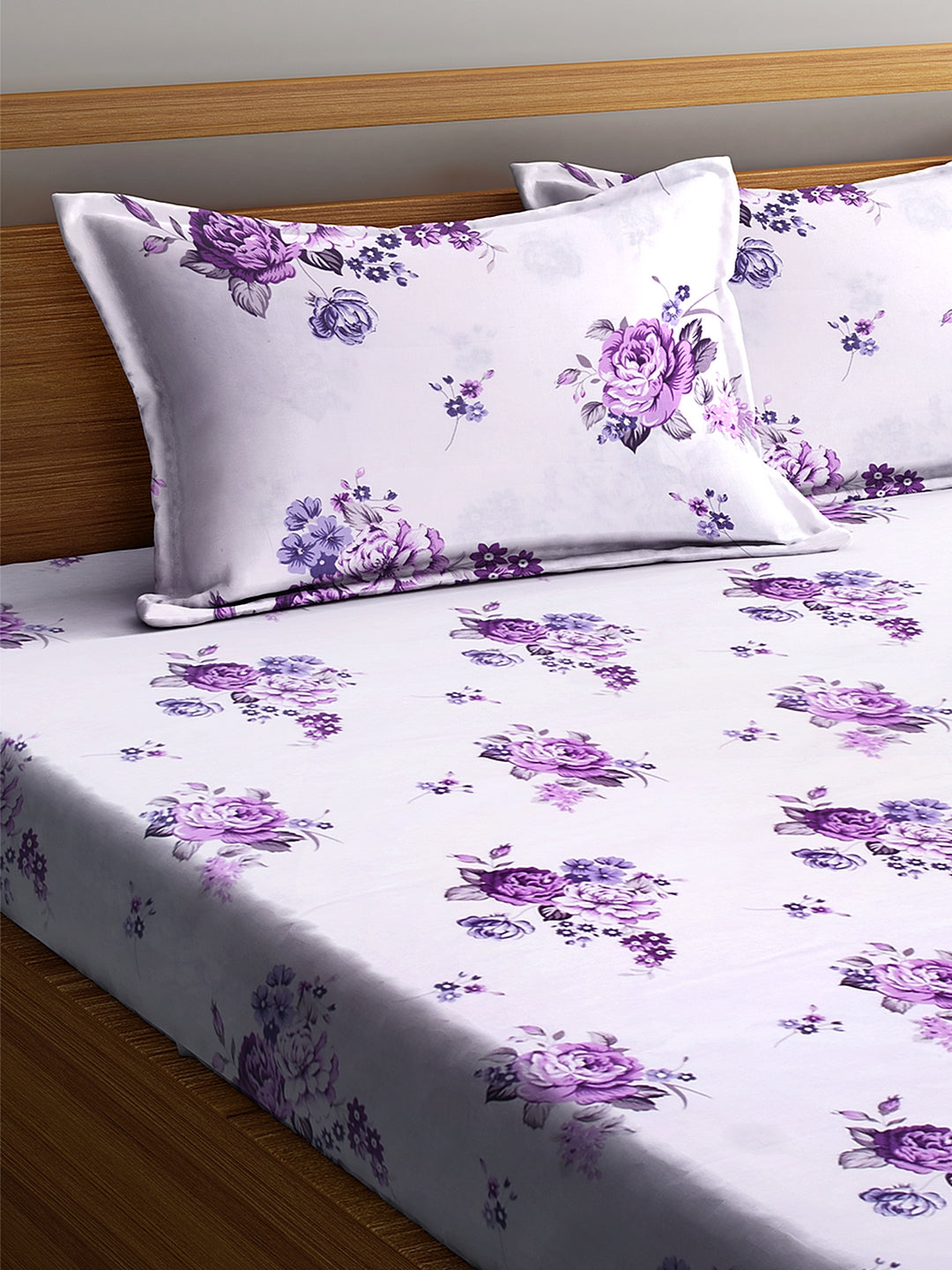 <h4>SWHF Chic Home Premium Cotton180 TC Printed Double Bedsheet with Two Pillow Cover (Purple)</h4>