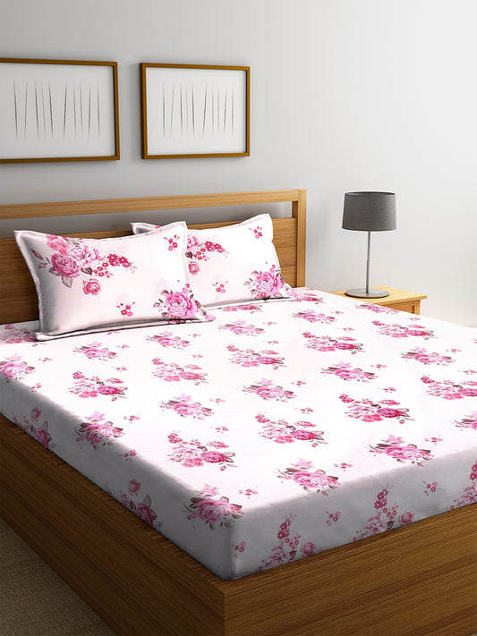 <h4>SWHF Chic Home Premium Cotton180 TC Printed Double Bedsheet with Two Pillow Cover (Pink)</h4>