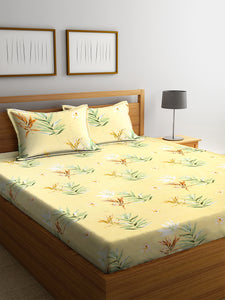<h4>SWHF Chic Home Premium Cotton180 TC Printed Double Bedsheet with Two Pillow Cover (Yellow)</h4>
