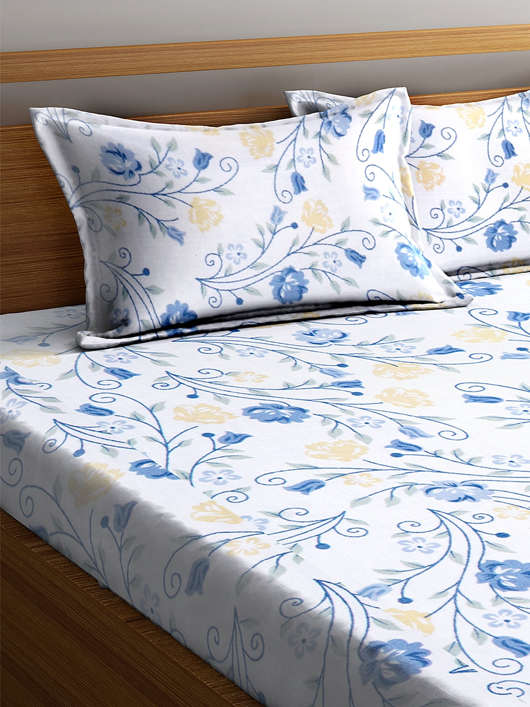 <h4>SWHF Chic Home Premium Cotton180 TC Printed Double Bedsheet with Two Pillow Cover (Blue)</h4>