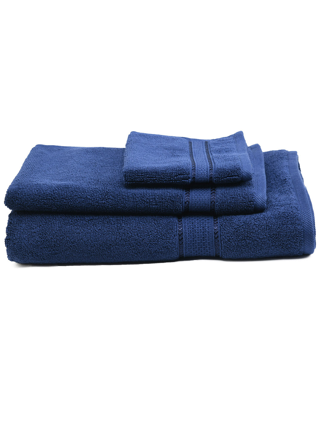 SWHF Chic Home Casual Bath, Hand and Washcloth Terry Navy Blue Towel- Set of 3