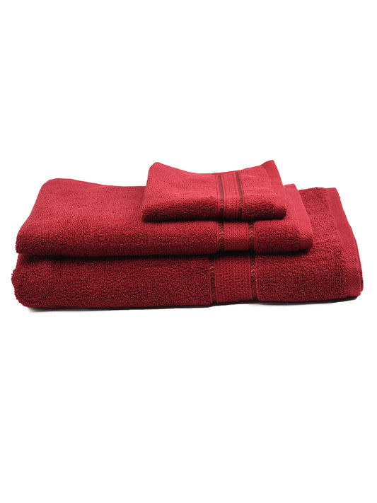 SWHF Chic Home Casual Bath, Hand and Washcloth Terry Maroon Towel- Set of 3