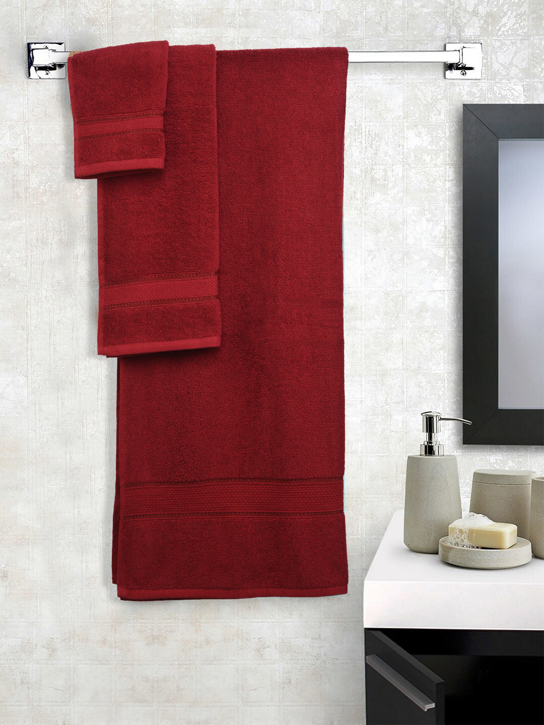 SWHF Chic Home Casual Bath, Hand and Washcloth Terry Maroon Towel- Set of 3
