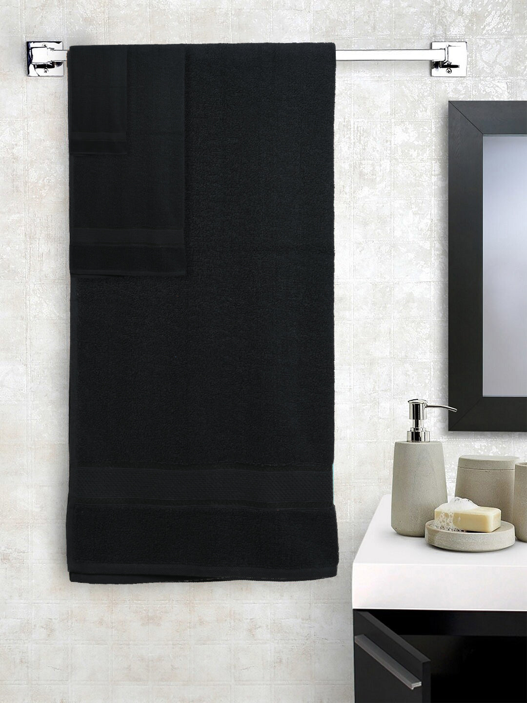 SWHF Chic Home Casual Bath, Hand and Washcloth Terry Black Towel- Set of 6