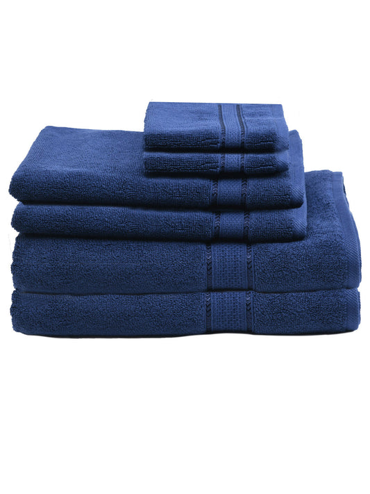 SWHF Chic Home Casual Bath, Hand and Washcloth Terry Navy Blue Towel- Set of 6