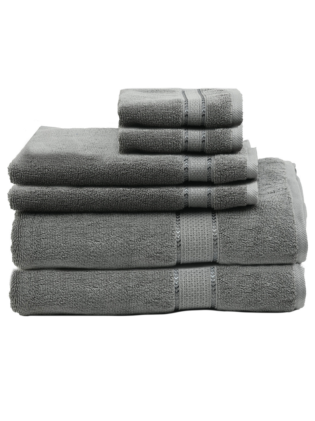 SWHF Chic Home Casual Bath, Hand and Washcloth Terry Grey Towel- Set of 6