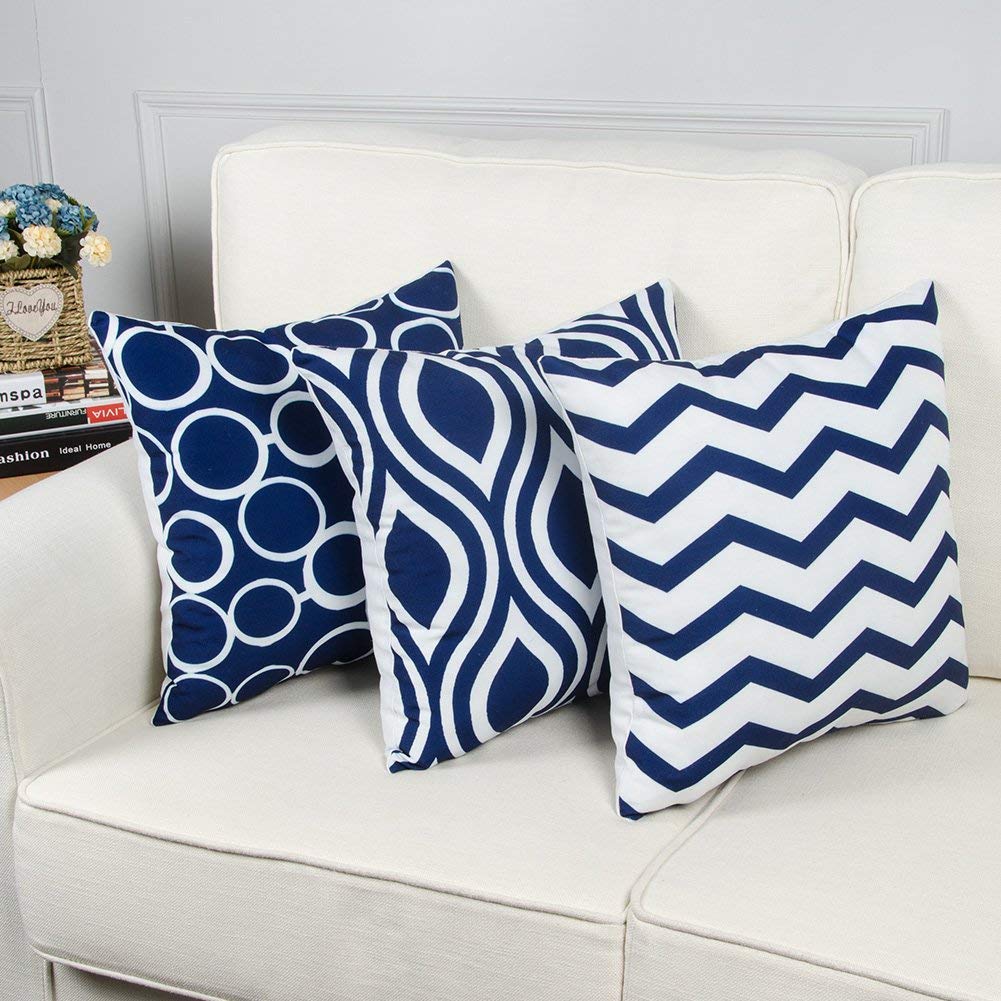 SWHF Soft Decorative Printed Velvet Cushion Cover Set of 6 (16 inch x 16 inch or 40 cm x 40 cm): Navy Blue