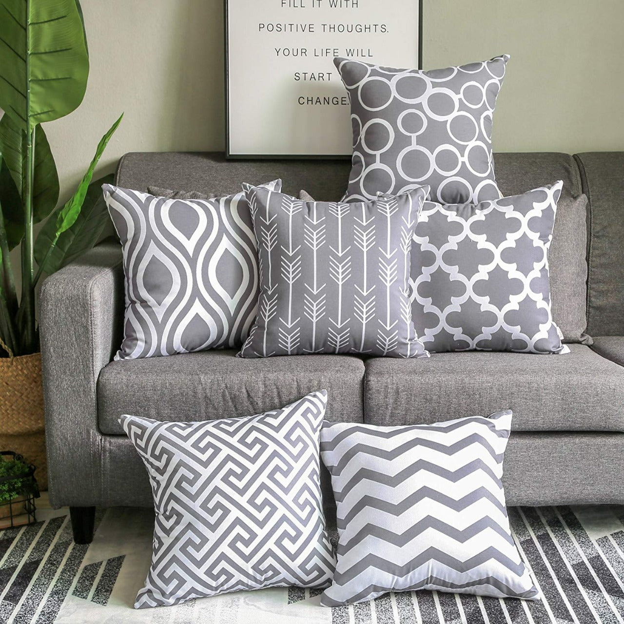 SWHF Soft Decorative Printed Velvet Cushion Cover Set of 6 (16 inch x 16 inch or 40 cm x 40 cm): Grey