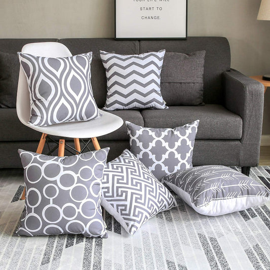 SWHF Soft Decorative Printed Velvet Cushion Cover Set of 6 (16 inch x 16 inch or 40 cm x 40 cm): Grey
