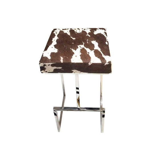 SWHF Hair on Leather Stool with Stainless Steel Legs : Brown