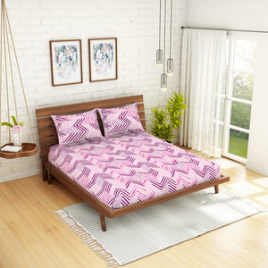 <h4>Spaces 104 TC Cotton Pink Double Bed Sheet with 2 Pillow Covers (Pink)</h4>