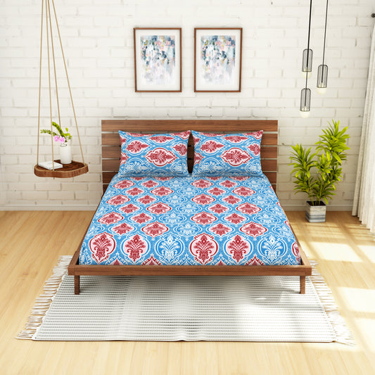 <h4>Spaces 104 TC Cotton Double Bed Sheet with 2 Pillow Covers (Blue)</h4>