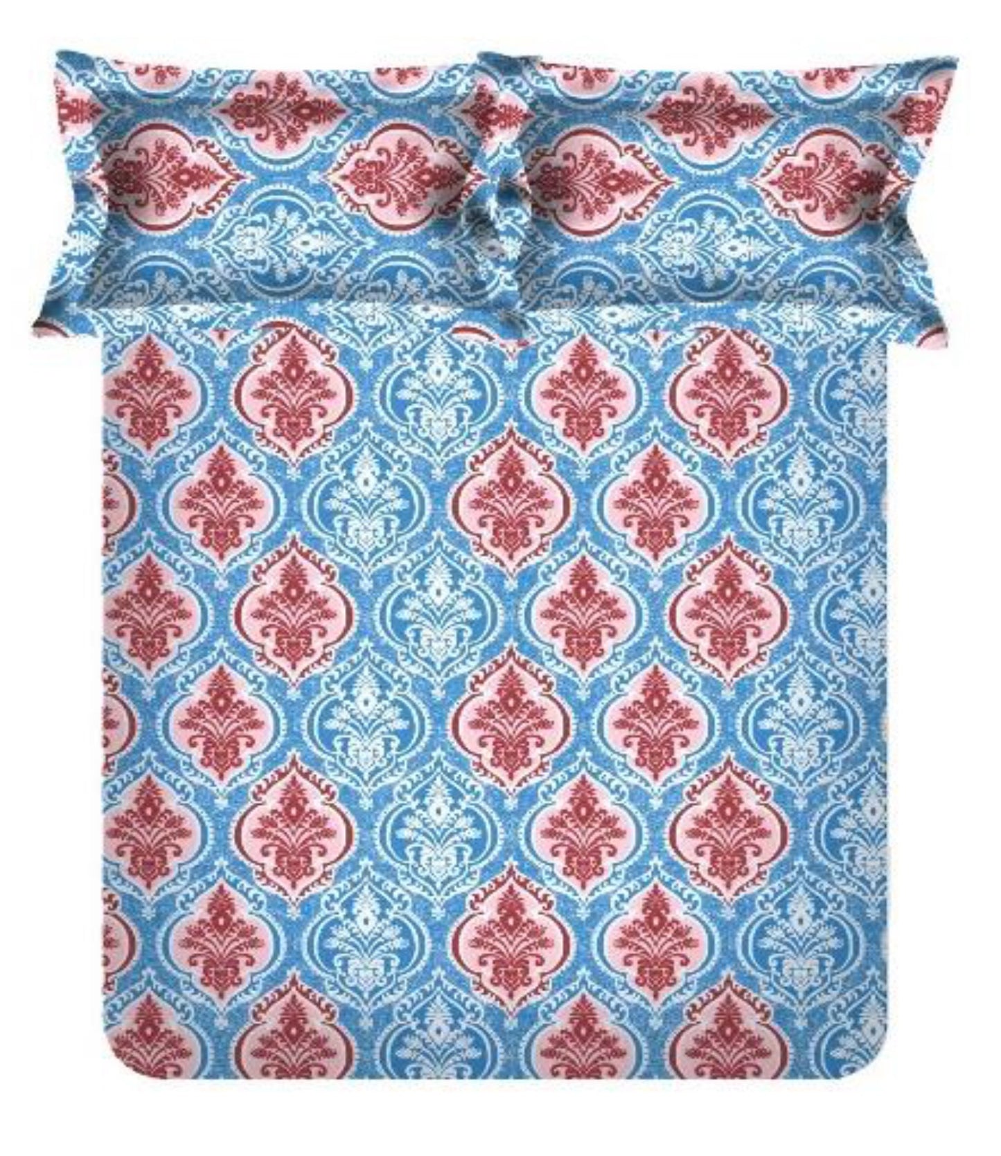 <h4>Spaces 104 TC Cotton Double Bed Sheet with 2 Pillow Covers (Blue)</h4>