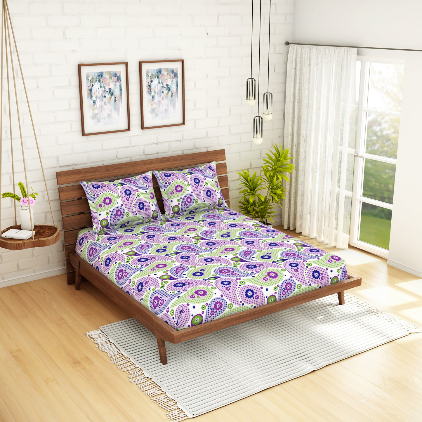 <h4>Spaces 104 TC Cotton Double Bed Sheet with 2 Pillow Covers (Purple)</h4>