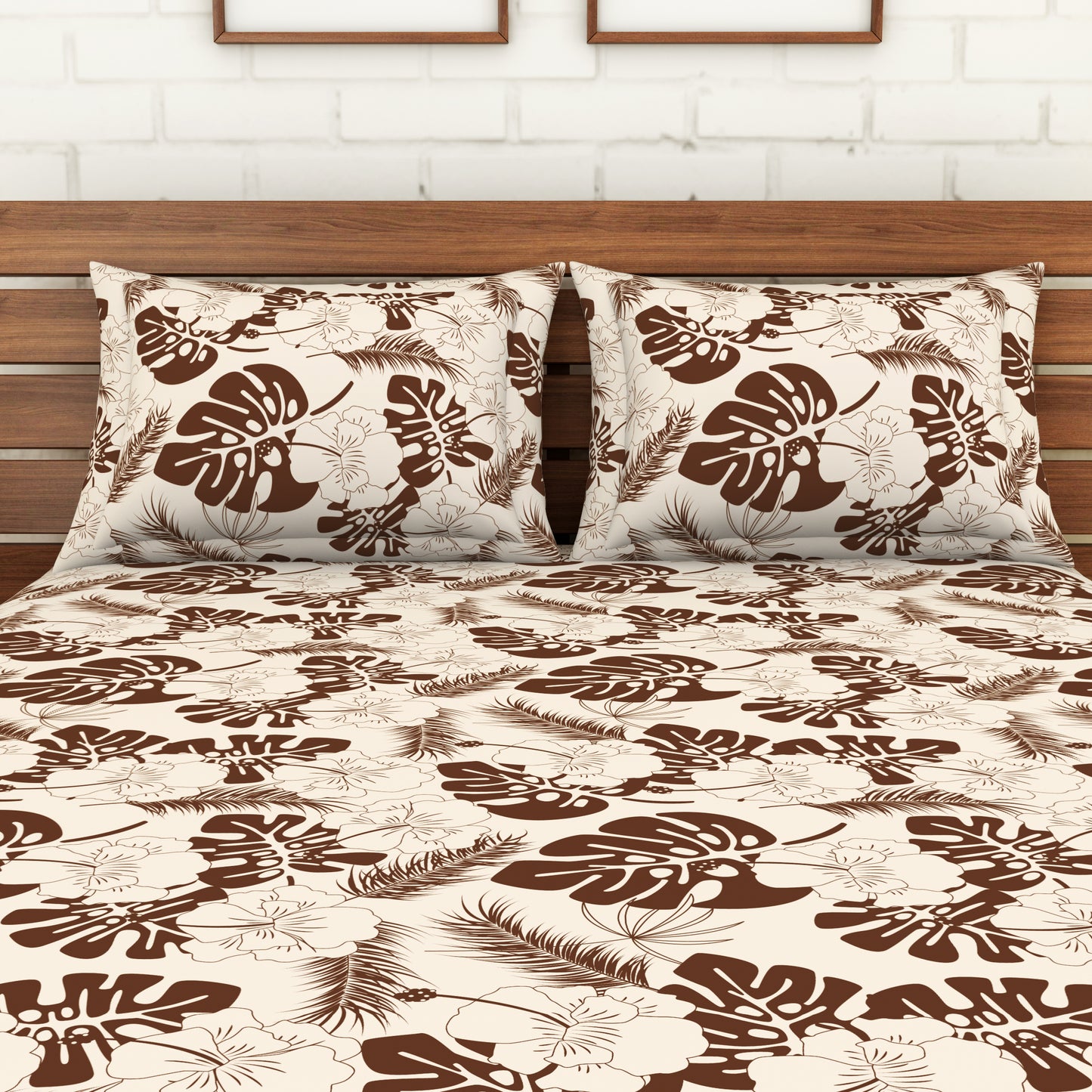<h4>Spaces 104 TC Cotton Double Bed Sheet with 2 Pillow Covers (Brown)</h4>