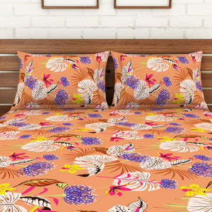<h4>Spaces 104 TC Cotton Double Bed Sheet with 2 Pillow Covers (Orange)</h4>